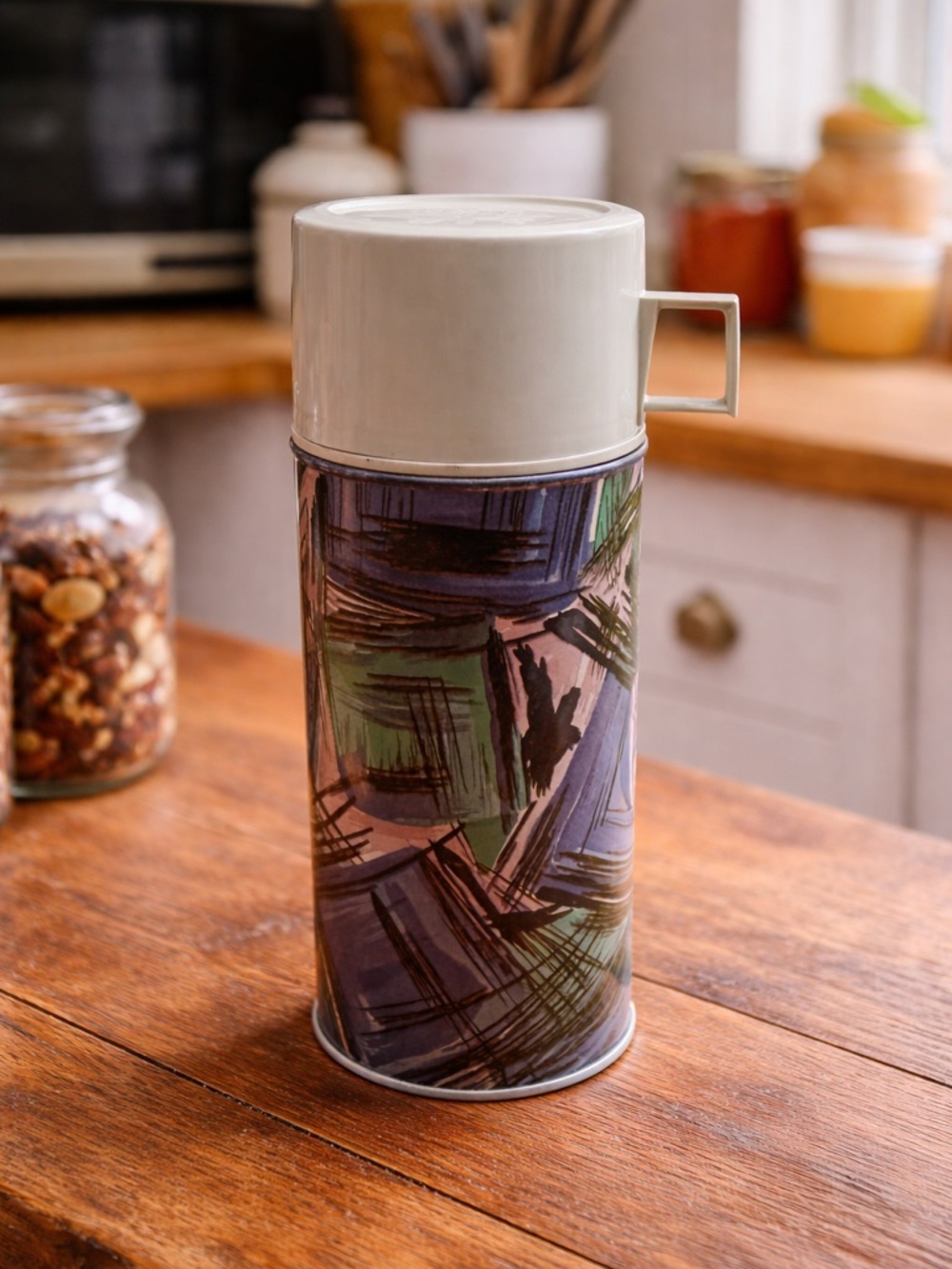 Vintage King Seeley Metal Thermos 1970s Abstract Design Retro Lunchbox